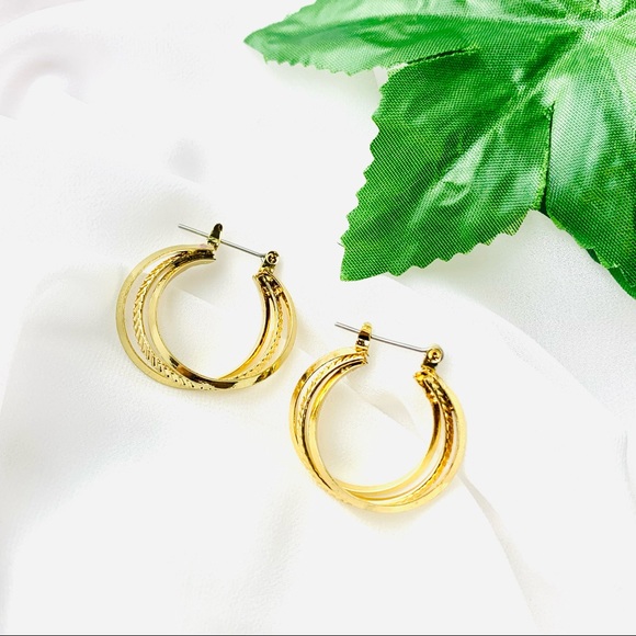 🌹PURE EXPRESSIONS HYPO ALLERGENIC gold plated three layer hoop earring - Picture 5 of 7